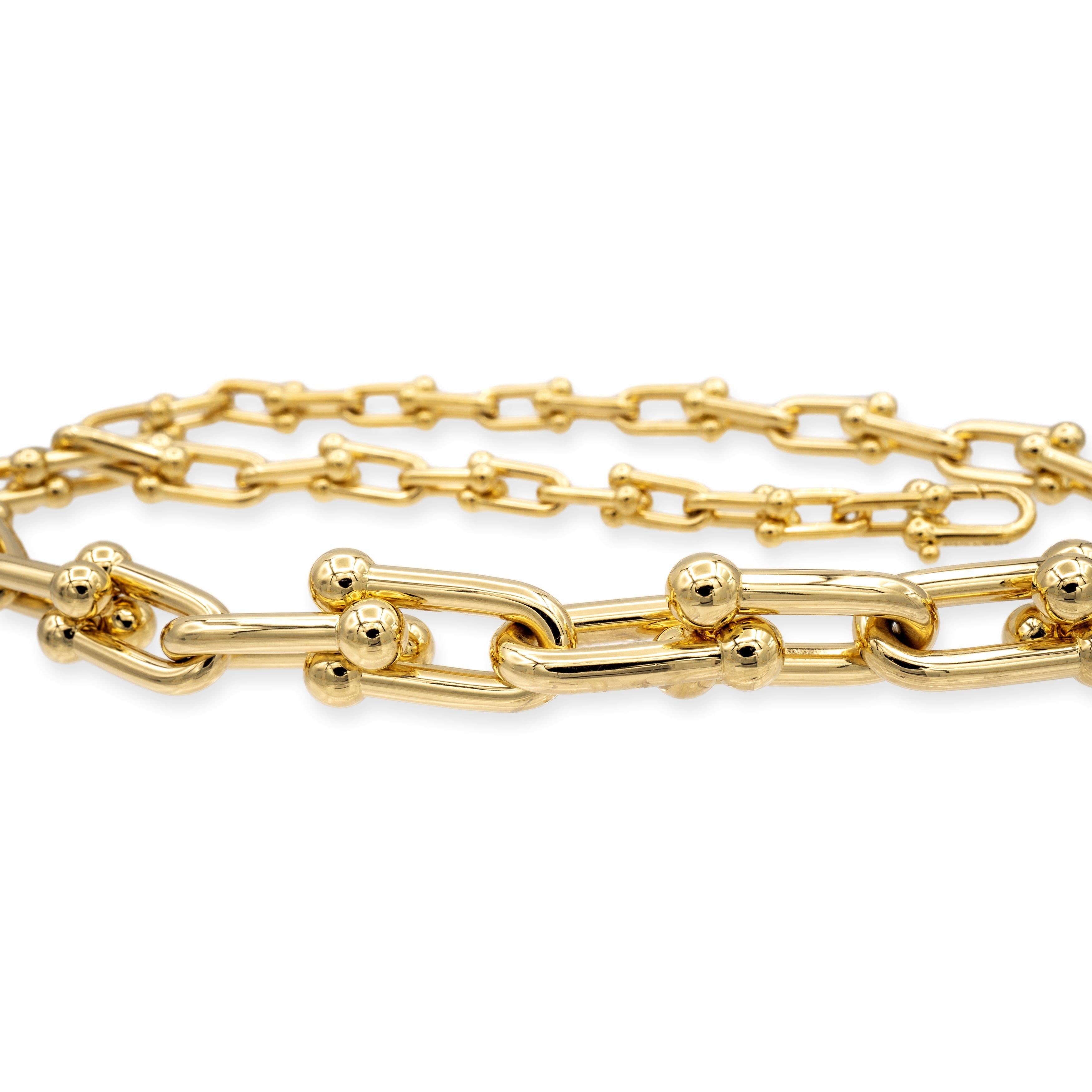 Tiffany & Co. large interlocking graduated link necklace from the Hardwear collection representing a bold and contemporary style that embodies modern sophistication, finely crafted in 18 Karat Yellow Gold Link weighing  52.7 grams grams and