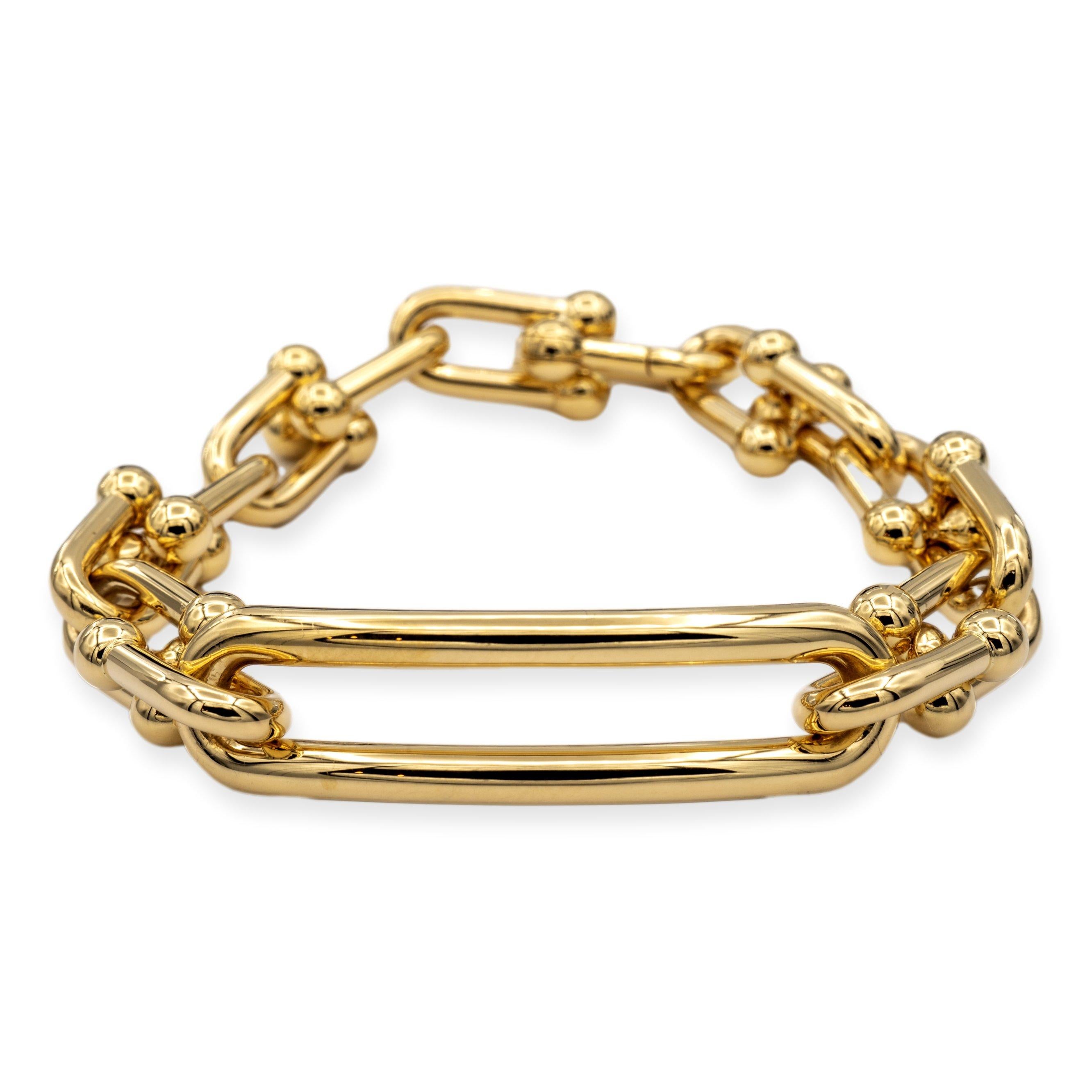 Tiffany & Co. large interlocking link bracelet from the Hardwear collection representing a bold and contemporary style that embodies modern sophistication, finely crafted in 18 Karat Yellow Gold weighing 20 grams and measuring 6.75