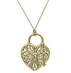 Tiffany & Co 18k Yellow Gold Heart and Key Pendant Necklace