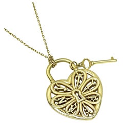 Tiffany & Co 18k Yellow Gold Heart and Key Pendant Necklace