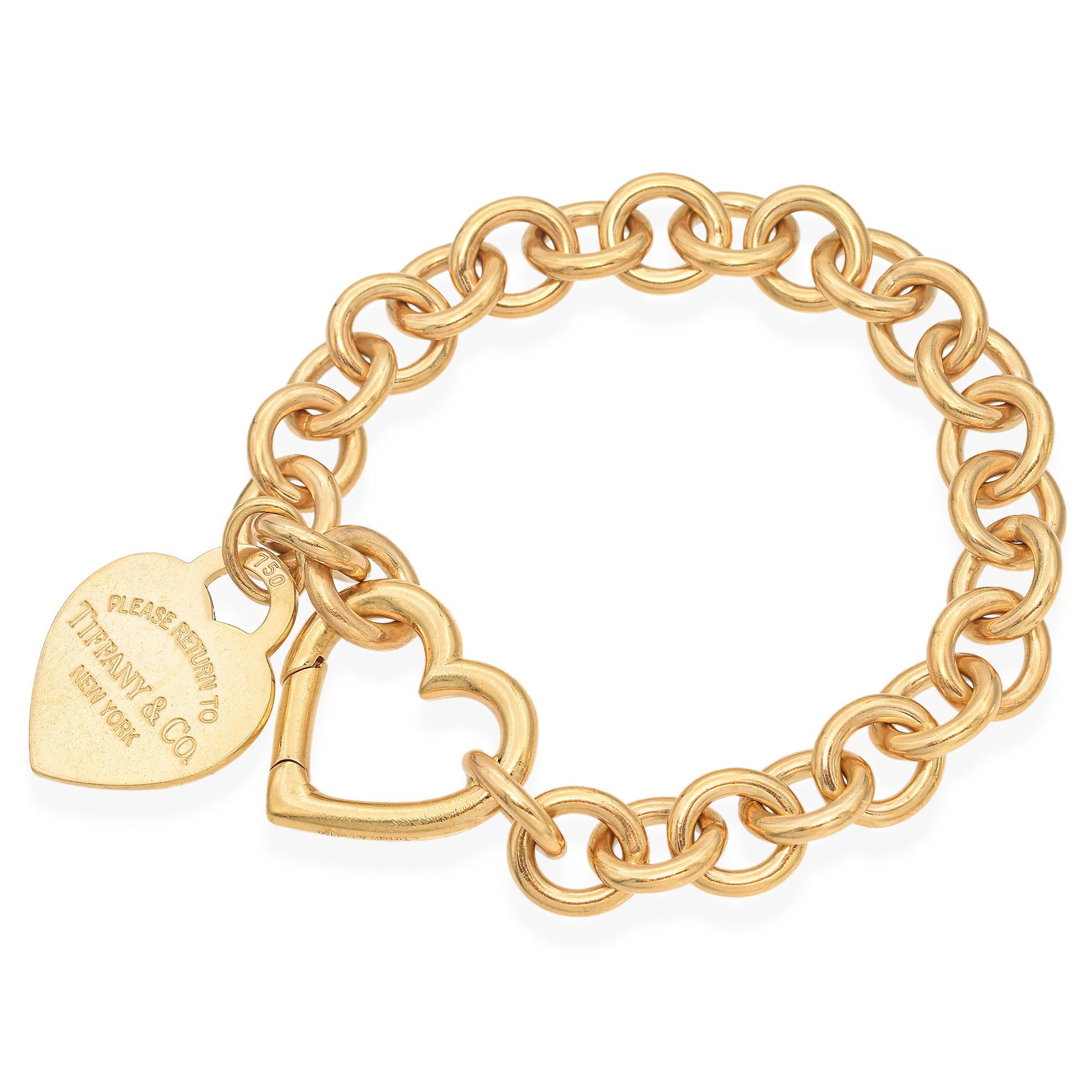 Tiffany & Co Herzverschluss-Armband aus 18 Karat Gelbgold mit RTT-Herz-Tag-Anhänger im Zustand „Gut“ in New York, NY