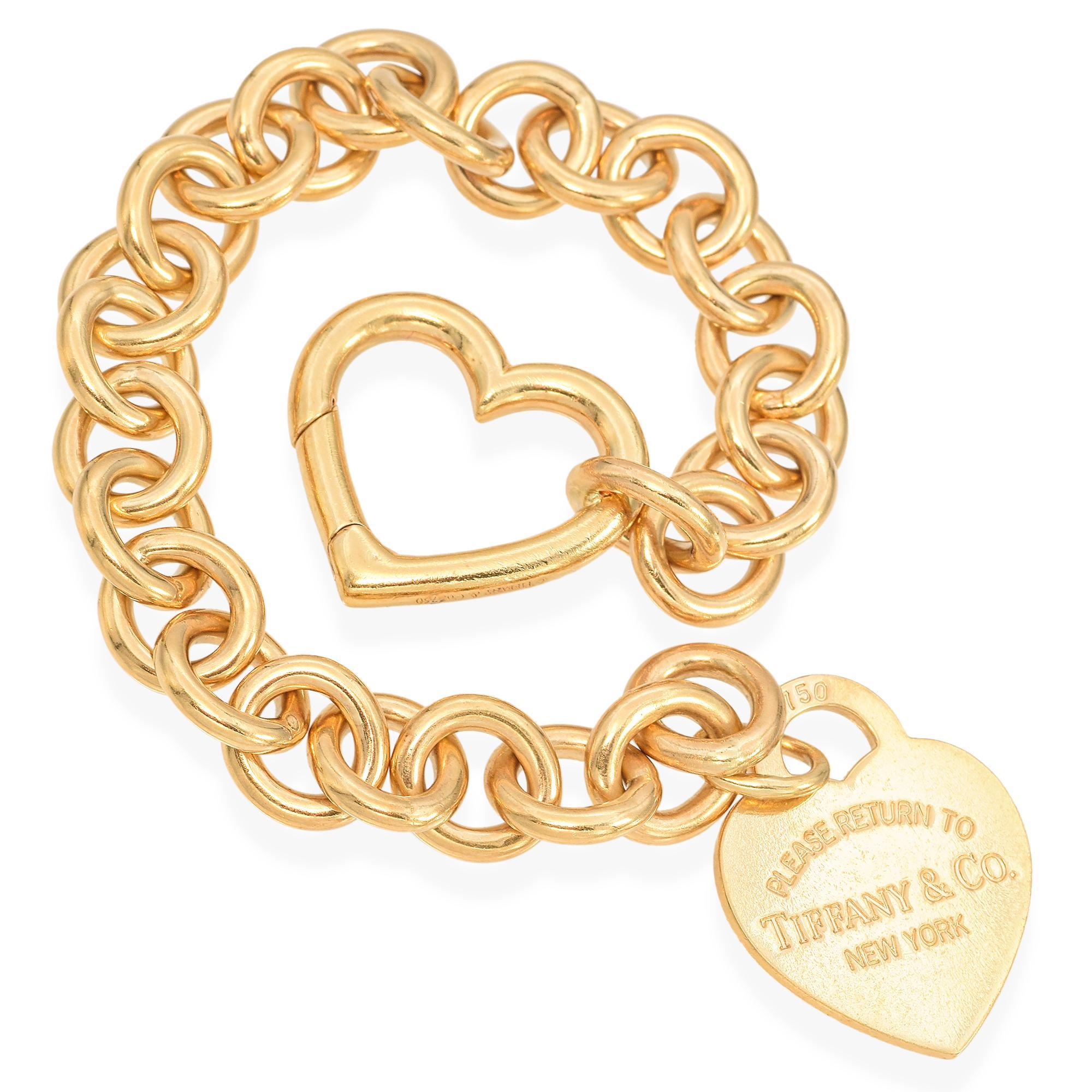 Tiffany & Co Herzverschluss-Armband aus 18 Karat Gelbgold mit RTT-Herz-Tag-Anhänger 1