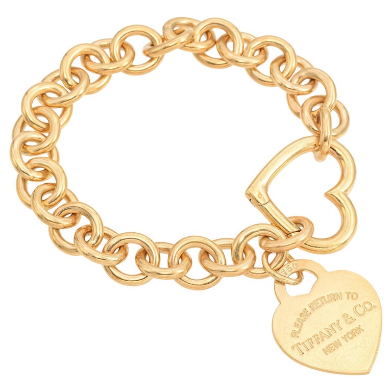 Tiffany Co 18k Yellow Gold Heart Clasp Bracelet With RTT Heart Tag Charm