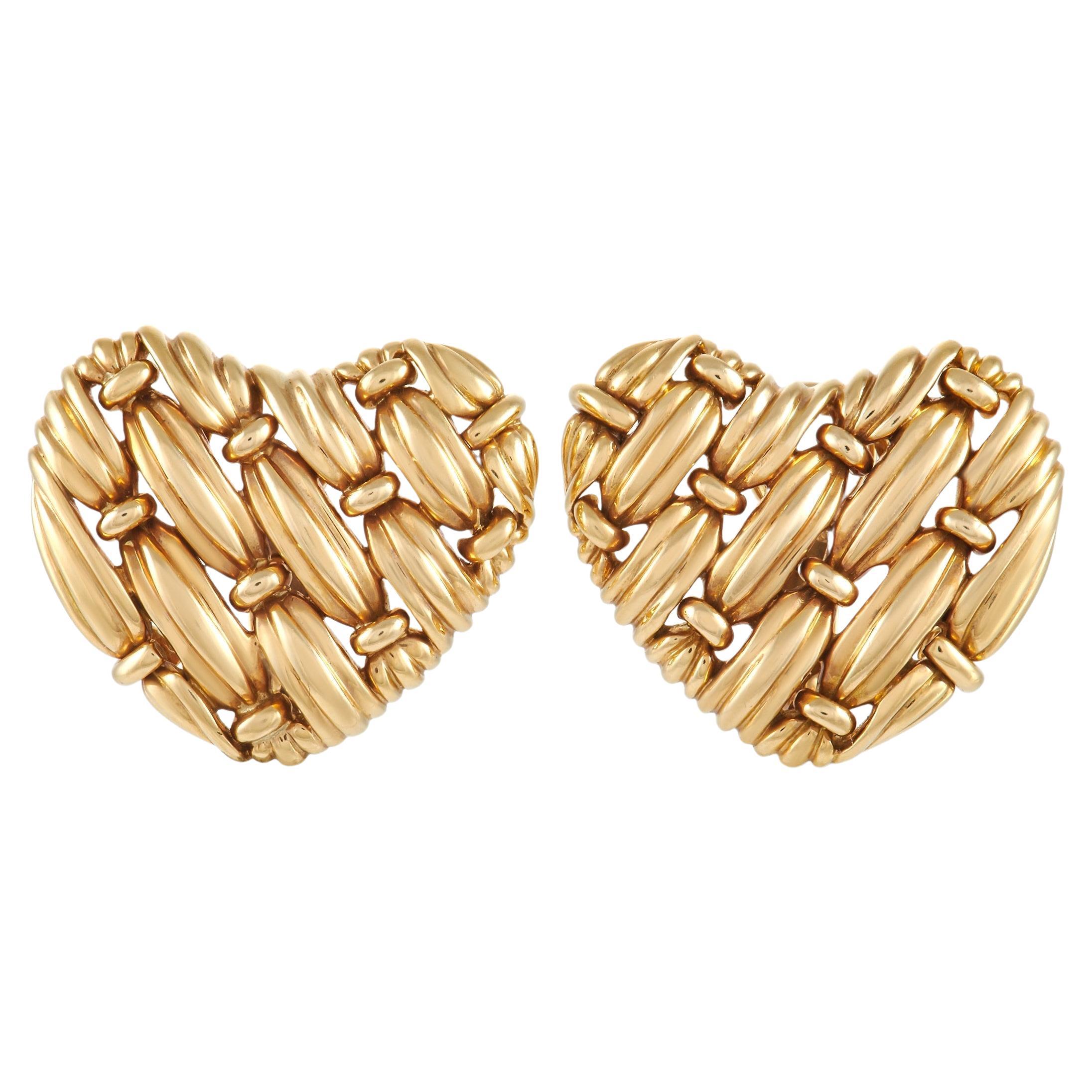 Tiffany & Co. 18k Yellow Gold Heart Clip-On Earrings For Sale
