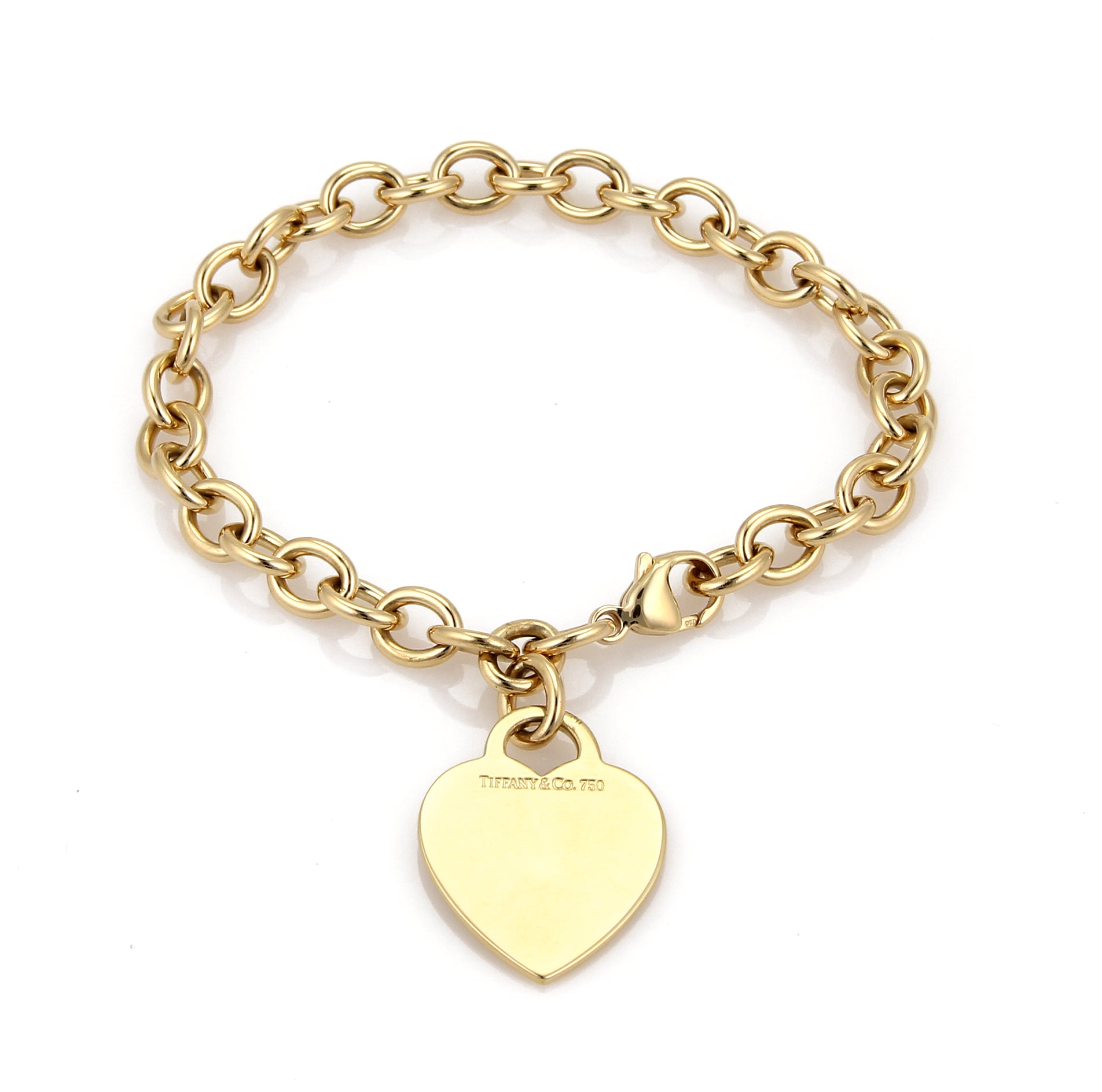 Tiffany Co. 18k Yellow Gold Heart Tag Charm Oval Chain Bracelet For ...