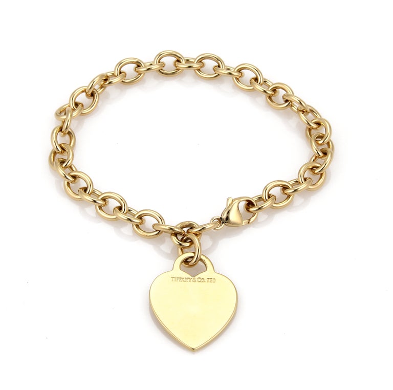 Tiffany Co. 18k Yellow Gold Heart Tag Charm Oval Chain Bracelet