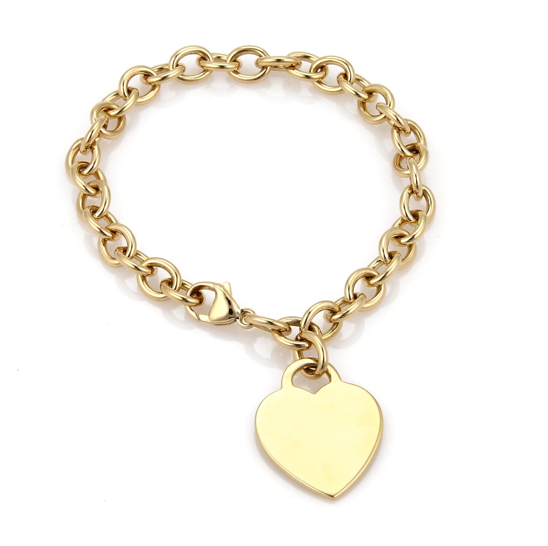 Tiffany Co. 18k Yellow Gold Heart Tag Charm Oval Chain Bracelet For ...