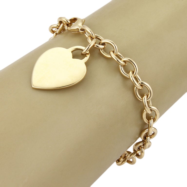 Tiffany 18k Yellow Gold Heart Tag Charm Oval Chain Bracelet