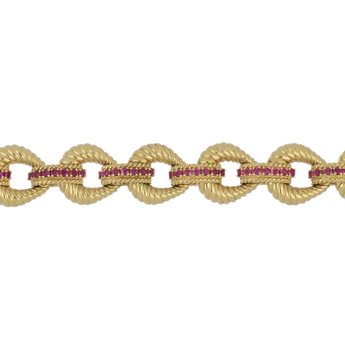 Round Cut Tiffany & Co. 18k Yellow Gold Heavy Link Bracelet with Rubies