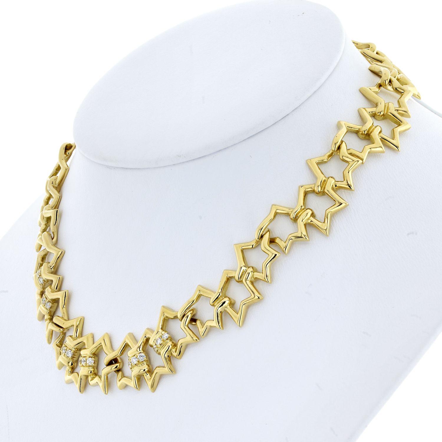 Modern Tiffany & Co. 18K Yellow Gold Interlocking Star Link Necklace
