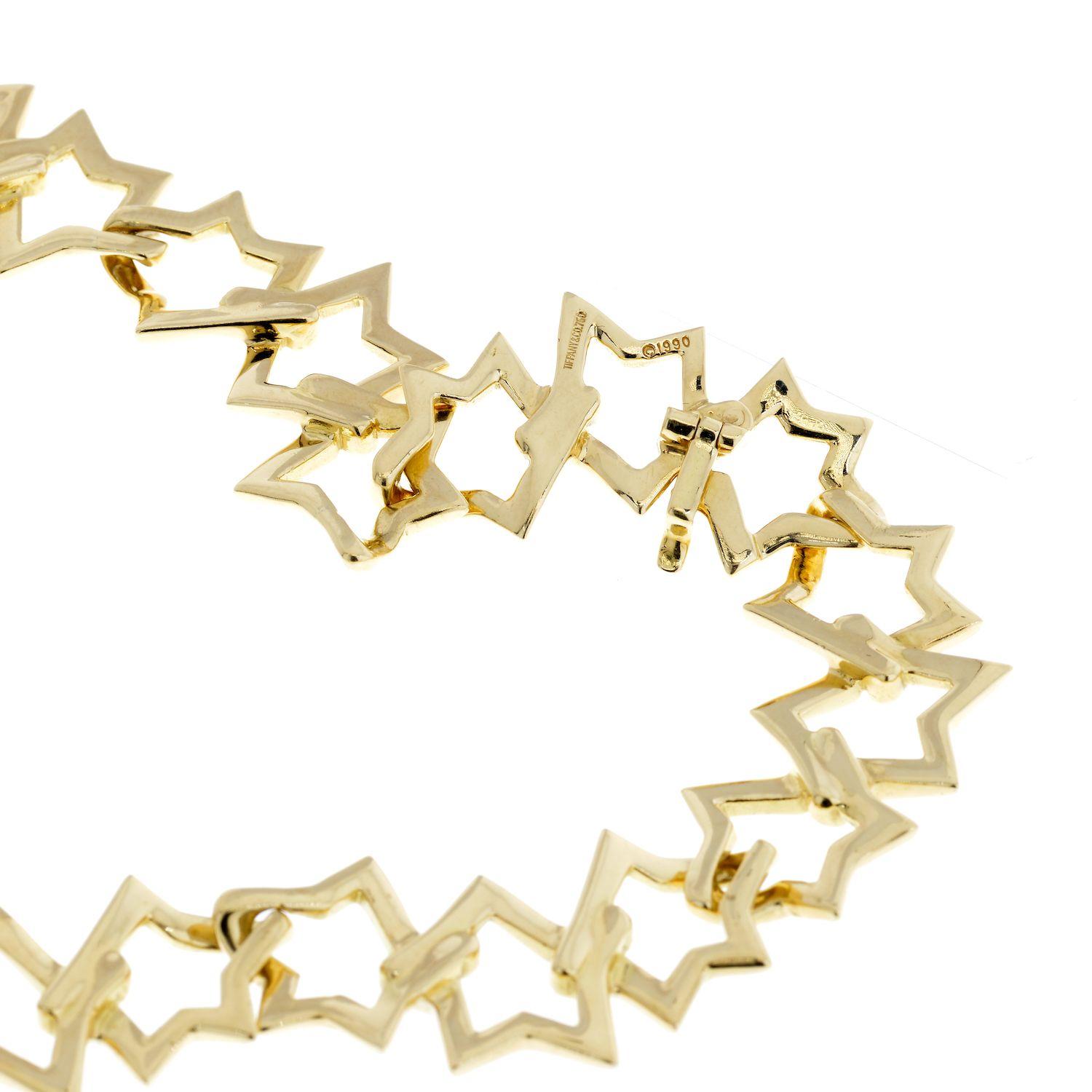 Round Cut Tiffany & Co. 18K Yellow Gold Interlocking Star Link Necklace