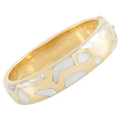 Tiffany & Co. 18K Yellow Gold Jade, Hematite, and Mother of Pearl Bangle 