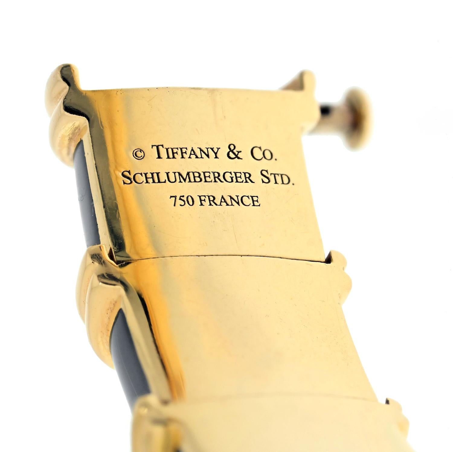 Tiffany & Co 18K Yellow Gold Jean Schlumberger for Black Enamel Croisillon Bracelet Pour femmes 