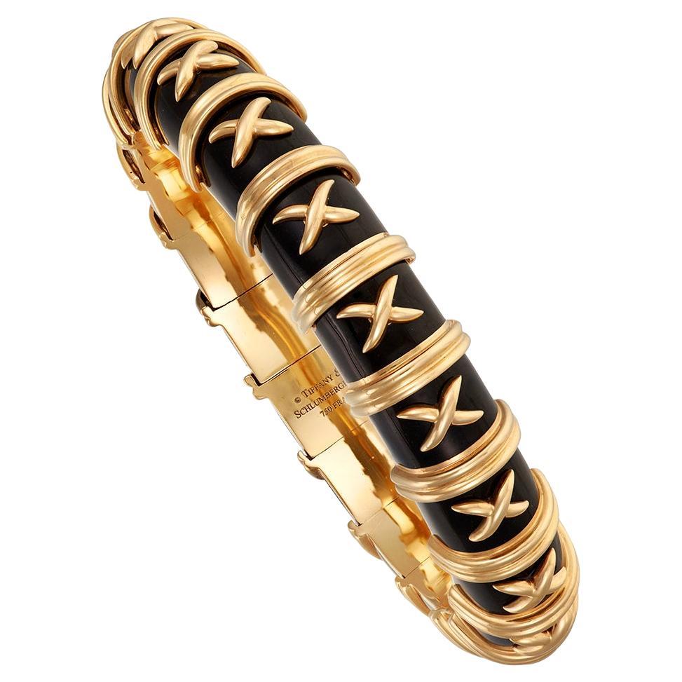 Tiffany & Co 18K Yellow Gold Jean Schlumberger Black Enamel Croisillon Bracelet
