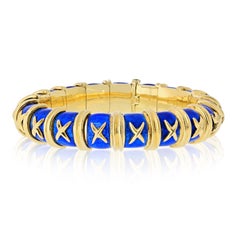 Tiffany & Co Oro amarillo de 18 quilates Pulsera Croisillon Jean Schlumberger de esmalte azul