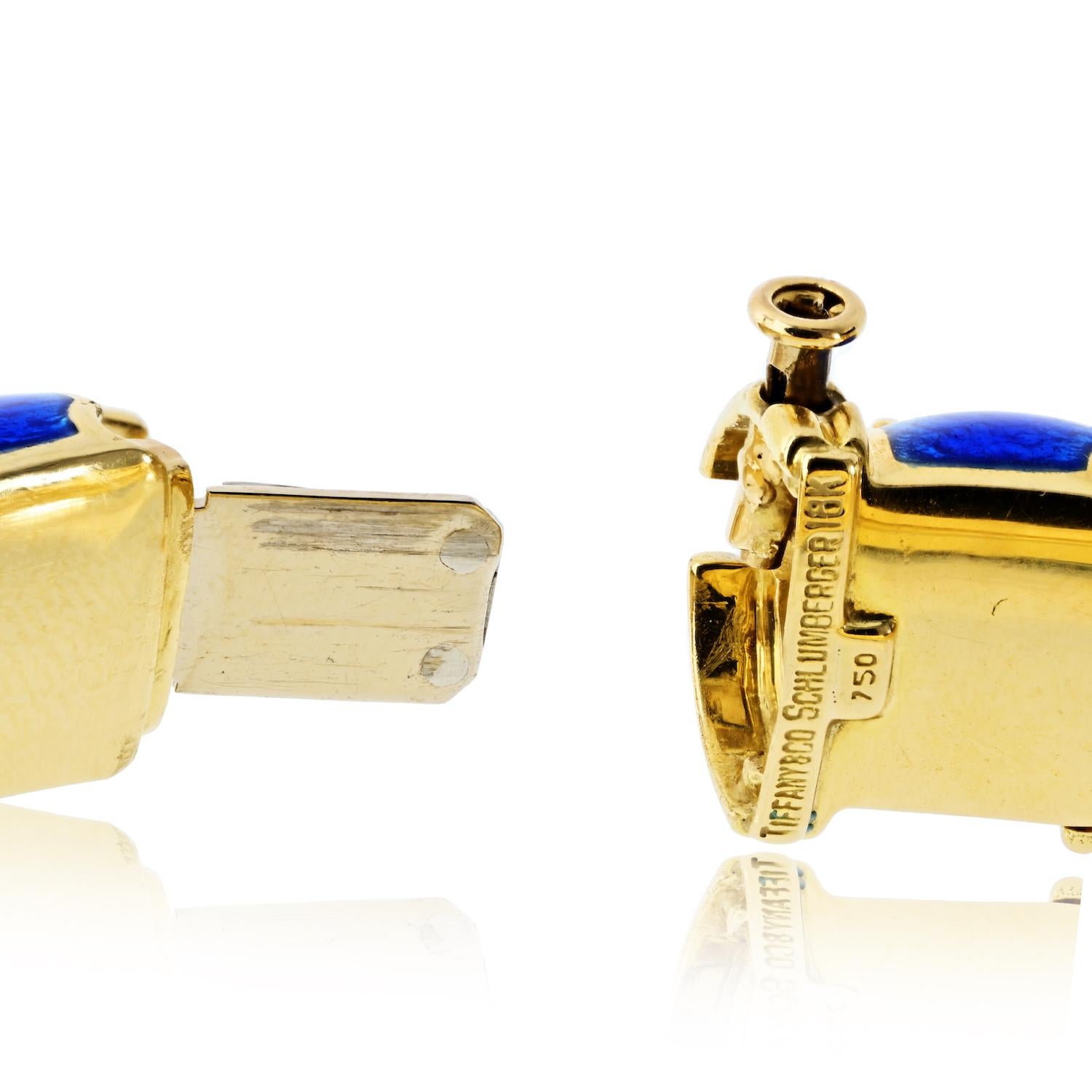 Tiffany & Co. Bracciale Croisillon in oro giallo 18 carati con smalto blu Jean Schlumberger in vendita 2