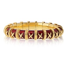 Tiffany & Co 18K Yellow Gold Jean Schlumberger Red Enamel Croisillon Bracelet
