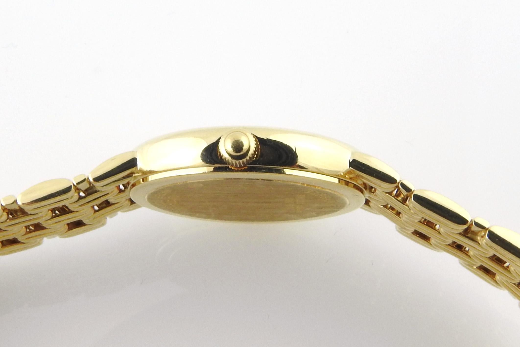Tiffany & Co. 18k Yellow Gold Ladies Watch White Dial Basket Weave Band In Good Condition In Washington Depot, CT