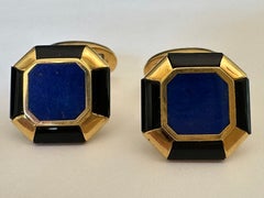 Tiffany & Co. 18K Yellow Gold Lapis Lazuli and Black Enamel Cufflinks