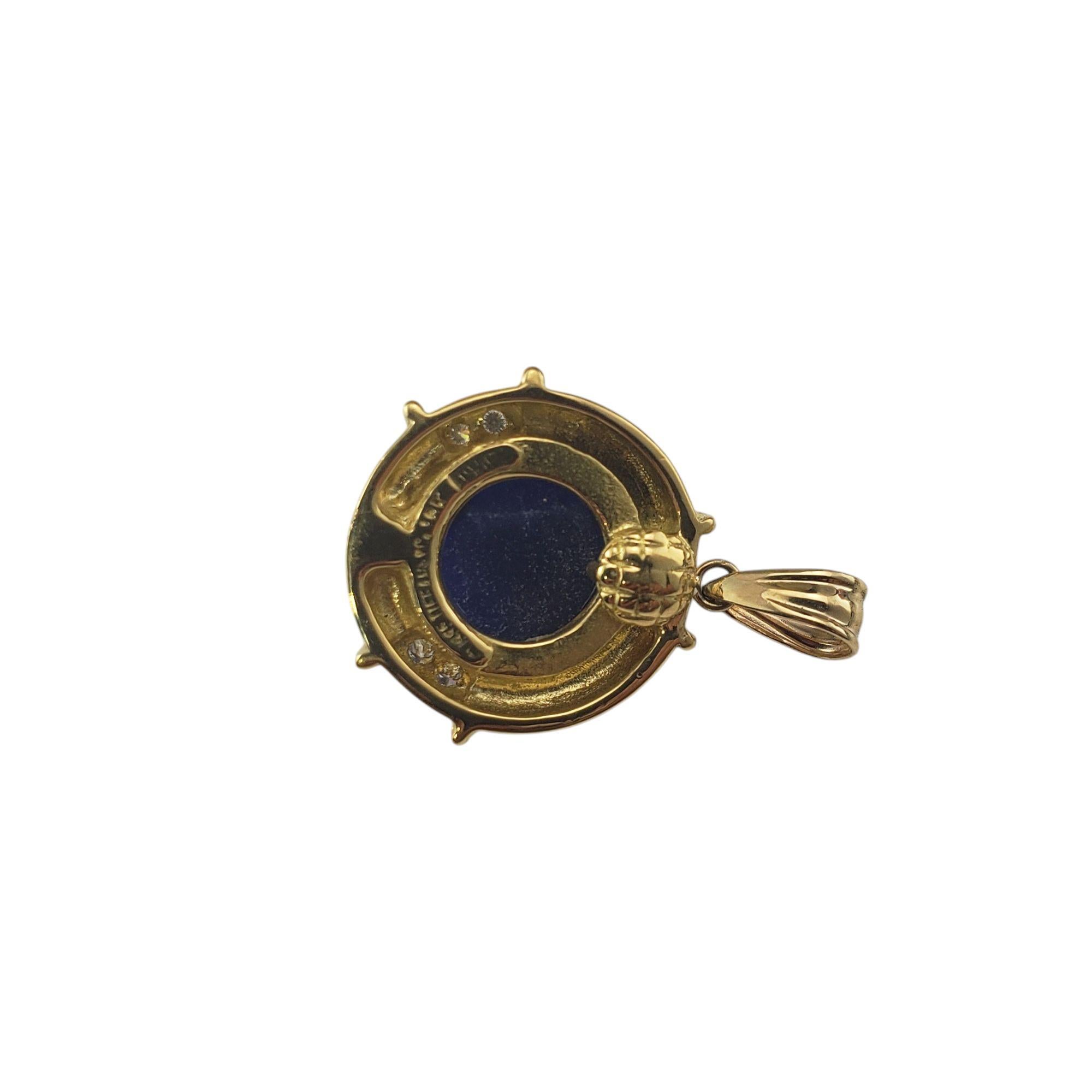 Round Cut Tiffany & Co. 18K Yellow Gold Lapis Lazuli and Diamond Pendant #21047 For Sale