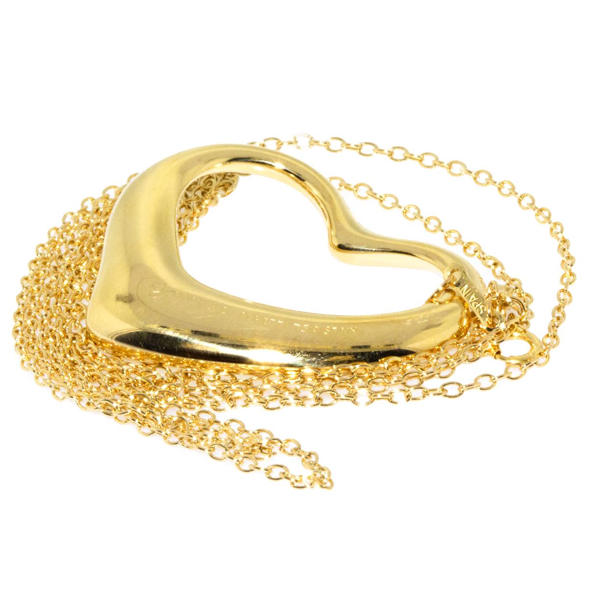 Tiffany 
Co. 18 Karat Gold Large Elsa Peretti Open Heart Pendant Necklace