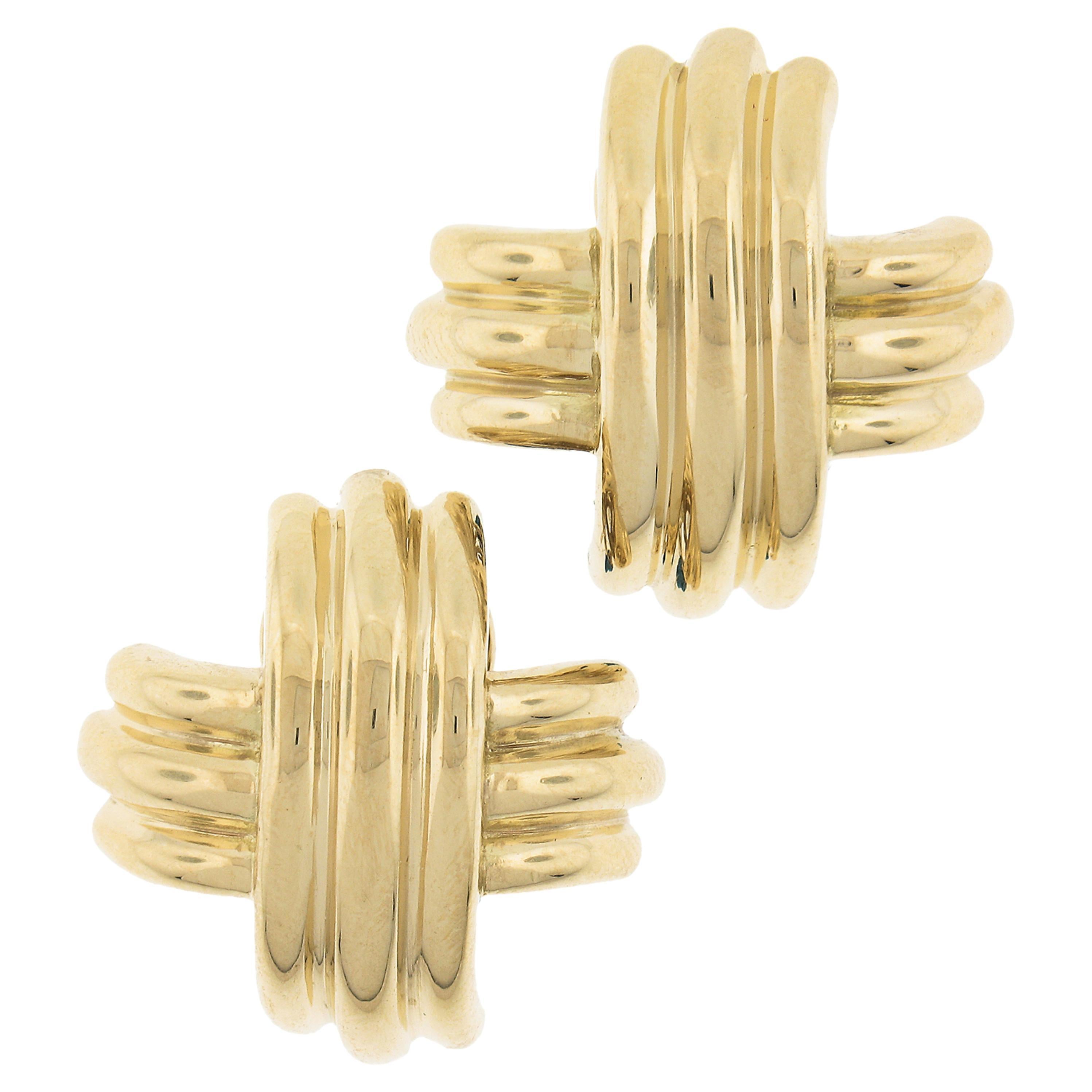 Tiffany & Co. 18k Yellow Gold Large Polished Finish "X" Statement Omega Earrings For Sale
