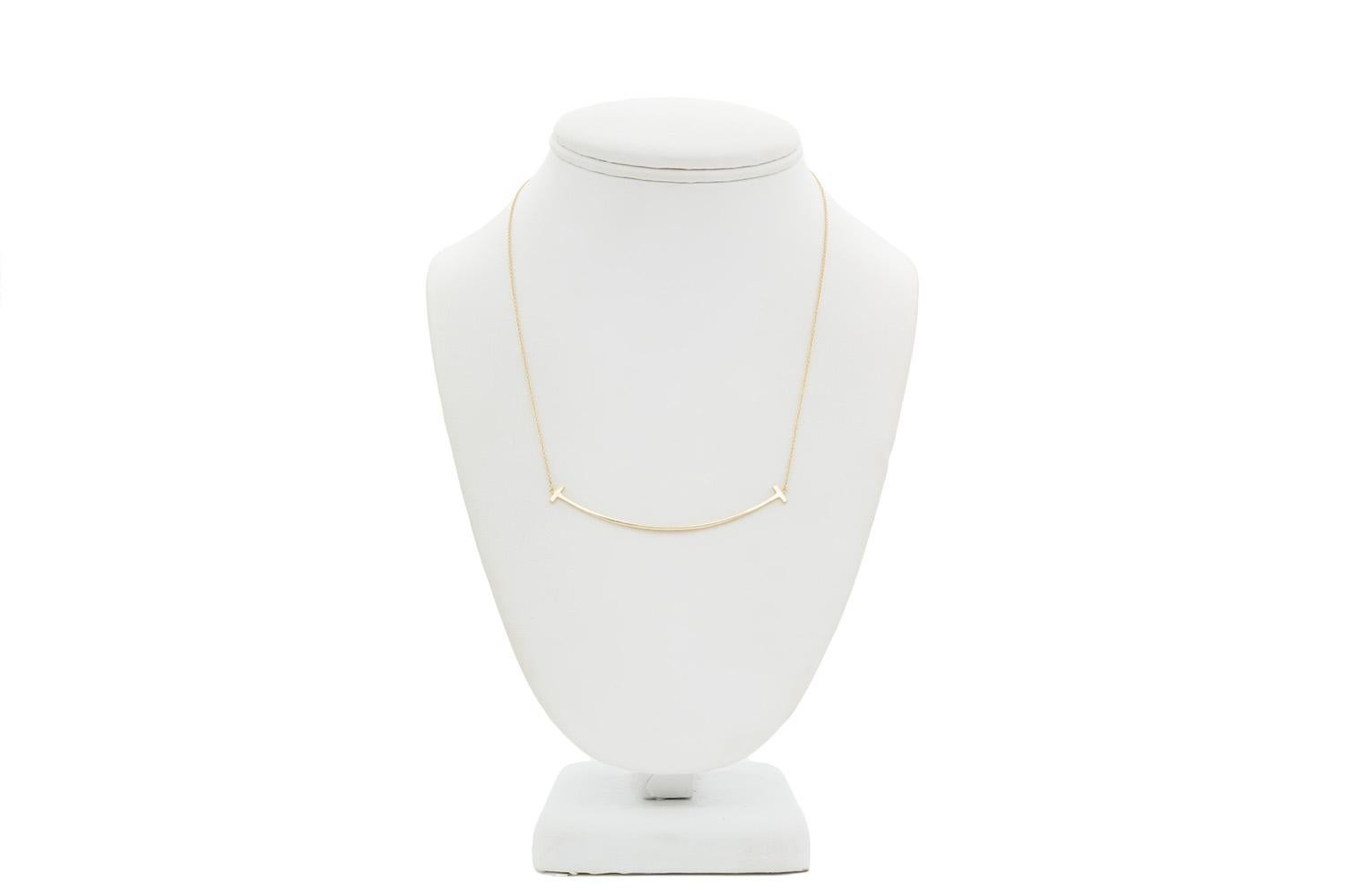 Contemporary Tiffany & Co 18k Yellow Gold Large Tiffany T Smile Pendant Necklace