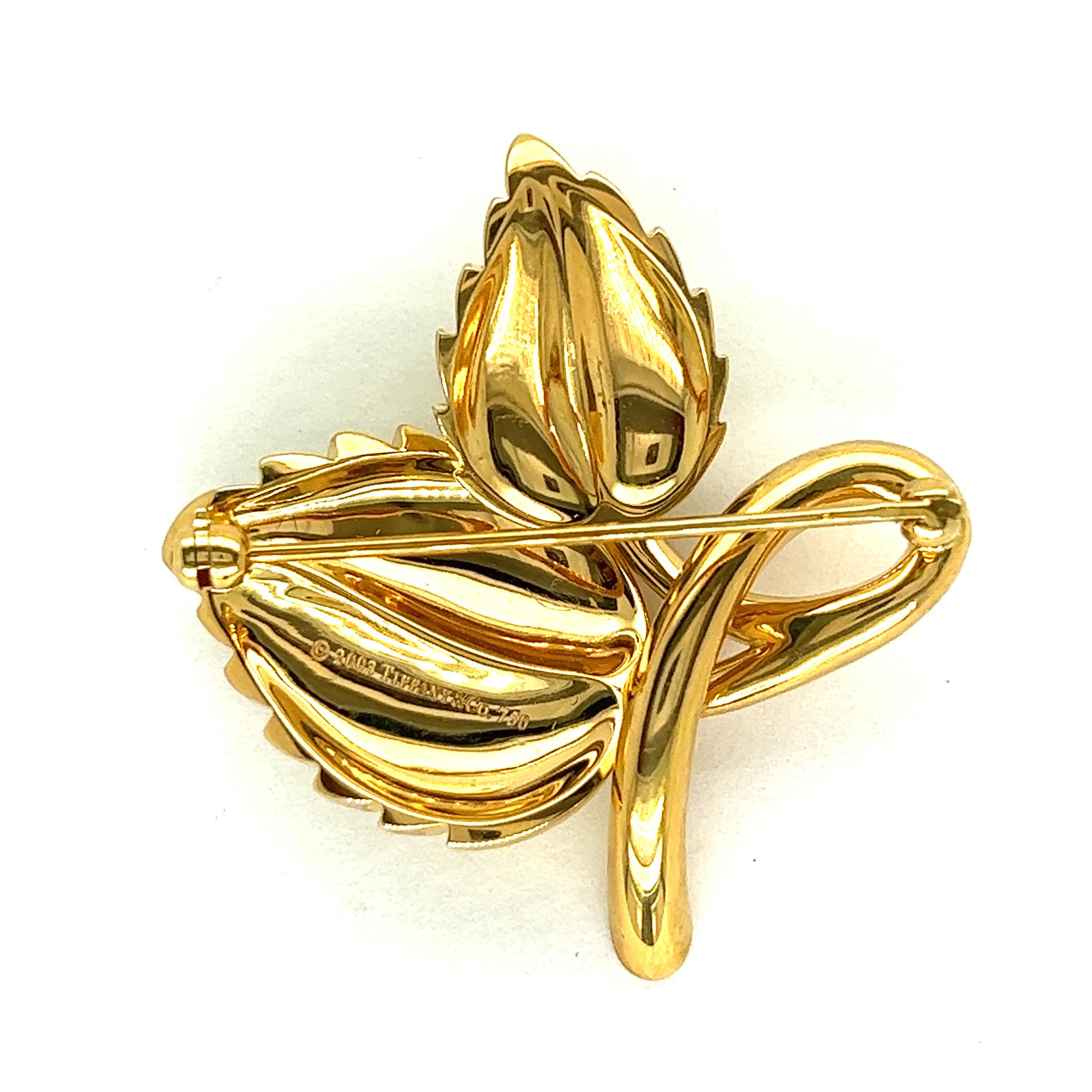 Tiffany & Co. 18k Yellow Gold Leaf Pin Brooch For Sale 2
