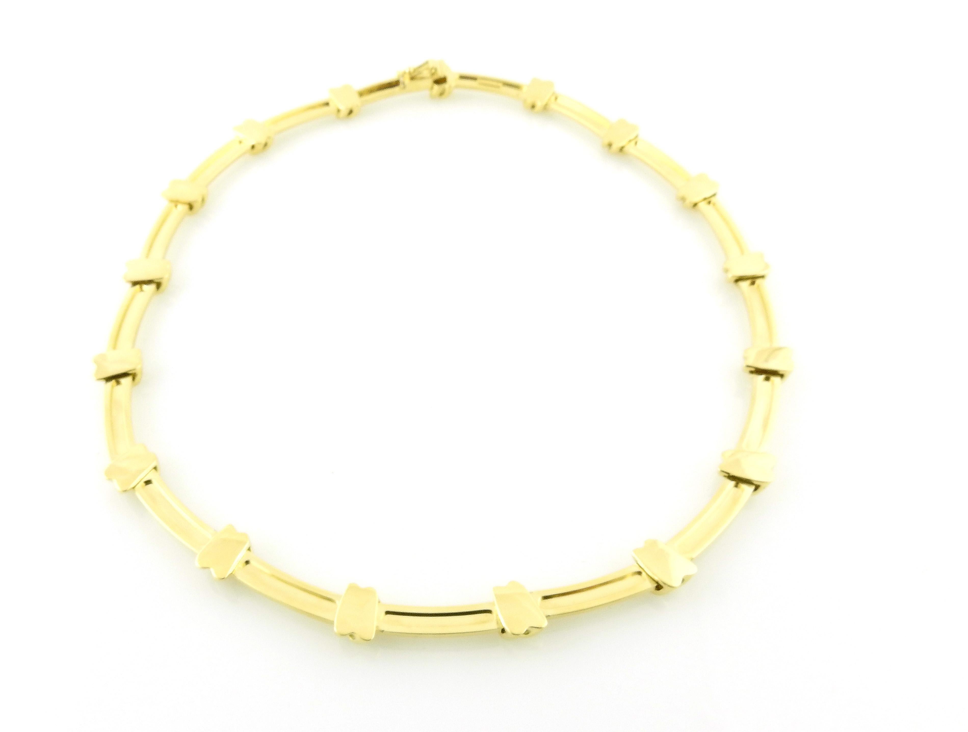 Tiffany & Co. 18k Yellow Gold Love Knot Groove Link Choker In Good Condition In Washington Depot, CT