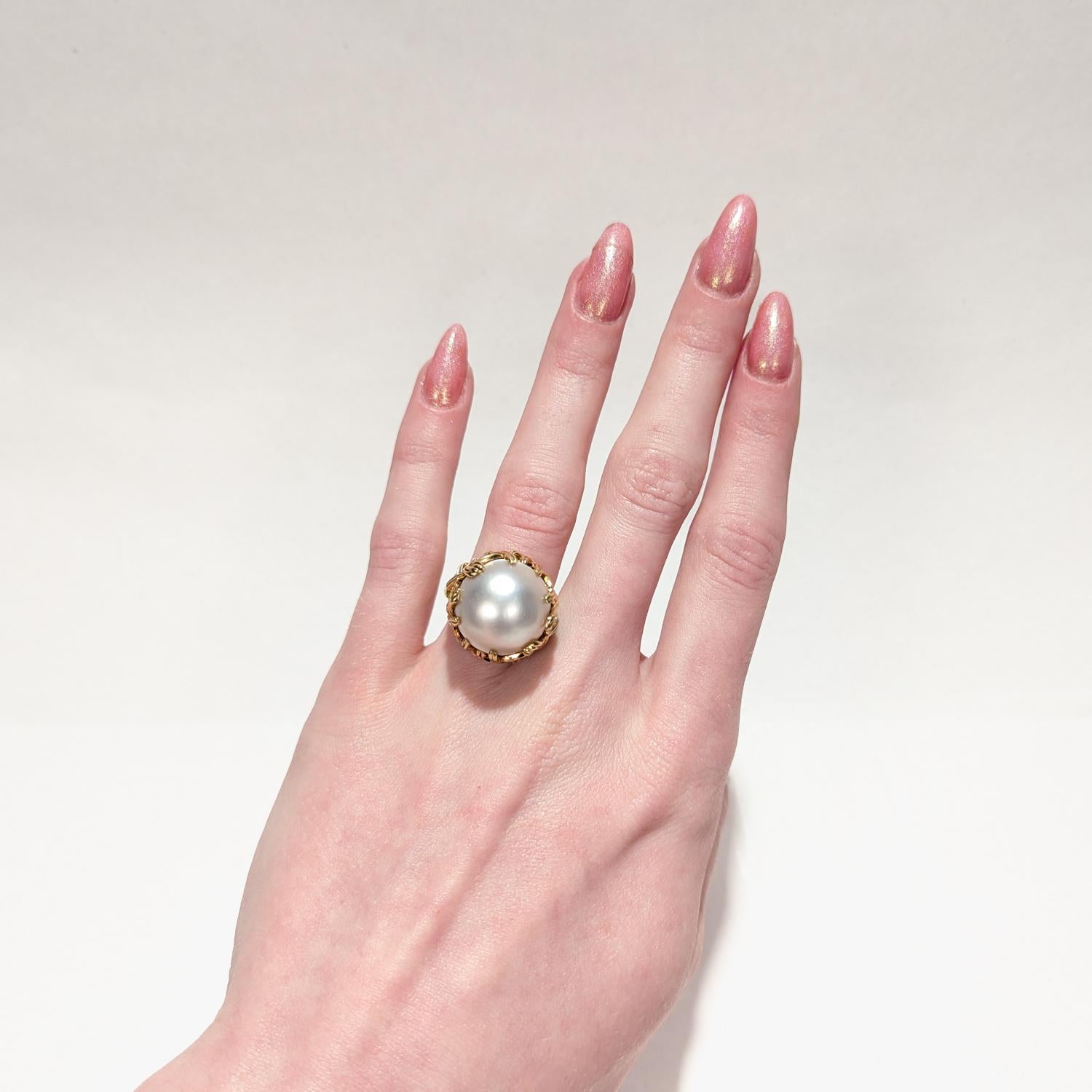 Tiffany & Co. 18K Yellow Gold & Mabe Pearl Cocktail Ring 9