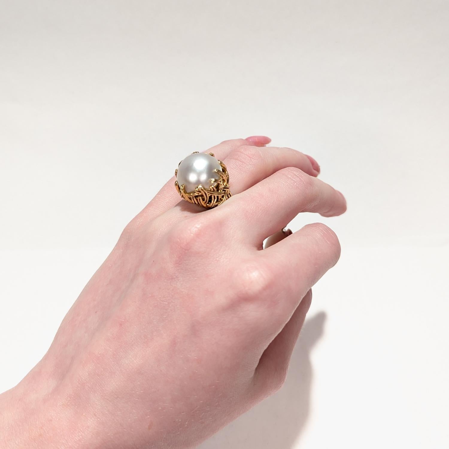 Tiffany & Co. 18K Yellow Gold & Mabe Pearl Cocktail Ring 10
