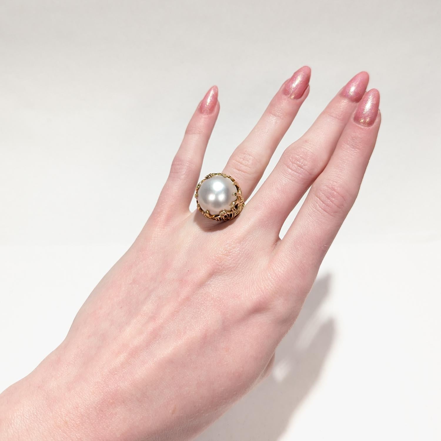 Cabochon Tiffany & Co. 18K Yellow Gold & Mabe Pearl Cocktail Ring