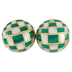 Tiffany & Co. 18K Yellow Gold Malachite and Mother of Pearl Earrings