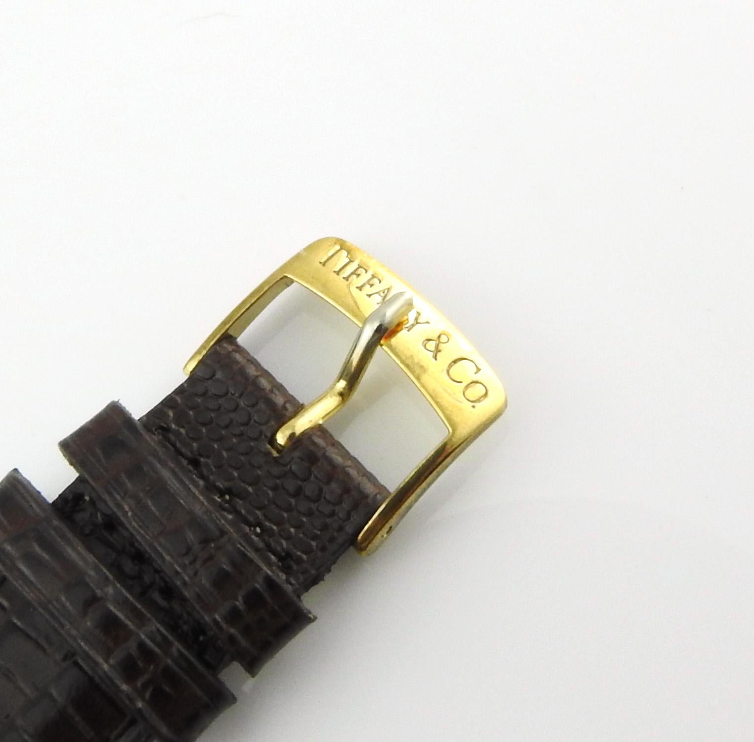 Tiffany & Co. 18 Karat Gold Men's Rectangular Watch White Dial Roman Markers 1