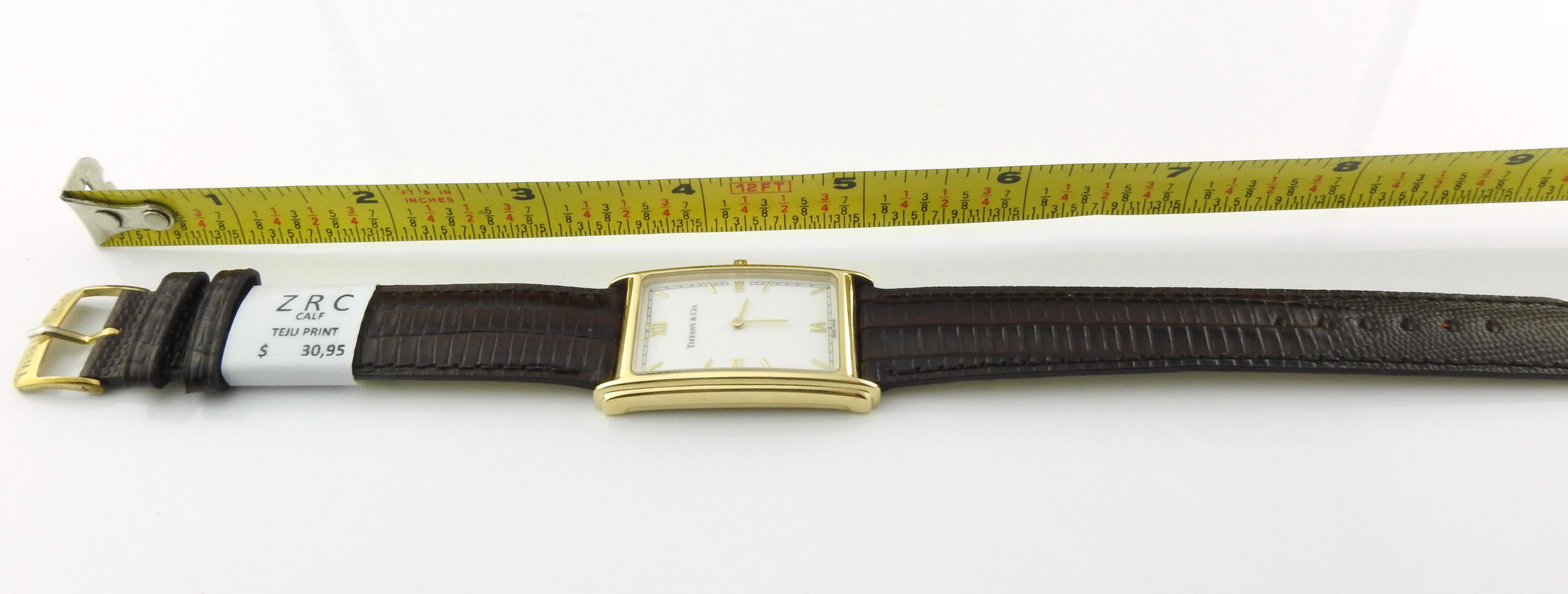 Tiffany & Co. 18 Karat Gold Men's Rectangular Watch White Dial Roman Markers 2