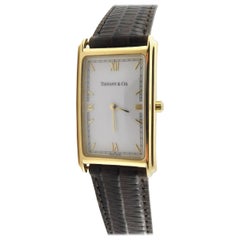 Tiffany & Co. 18 Karat Gold Men's Rectangular Watch White Dial Roman Markers