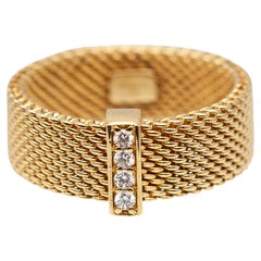 Tiffany & Co. 18K Yellow Gold Mesh Band Ring with Diamonds, US 6.75