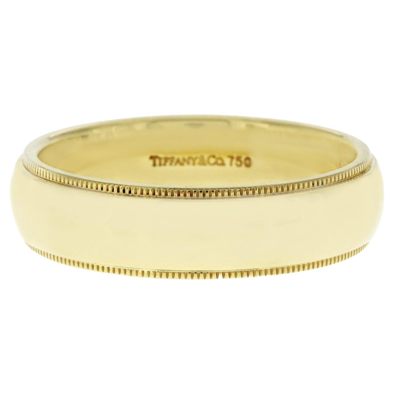 Tiffany & Co. 18K Yellow Gold Milgrain Wedding Band Ring For Sale