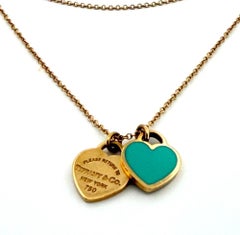 Tiffany & Co. 18k Yellow Gold Mini Double Heart Tag Pendant Necklace