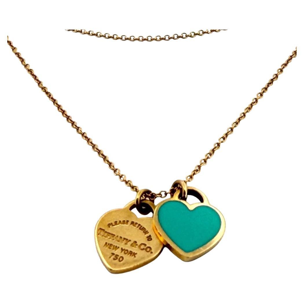 Tiffany & Co. 18k Oro Amarillo Mini Collar Colgante Doble Etiqueta Corazón