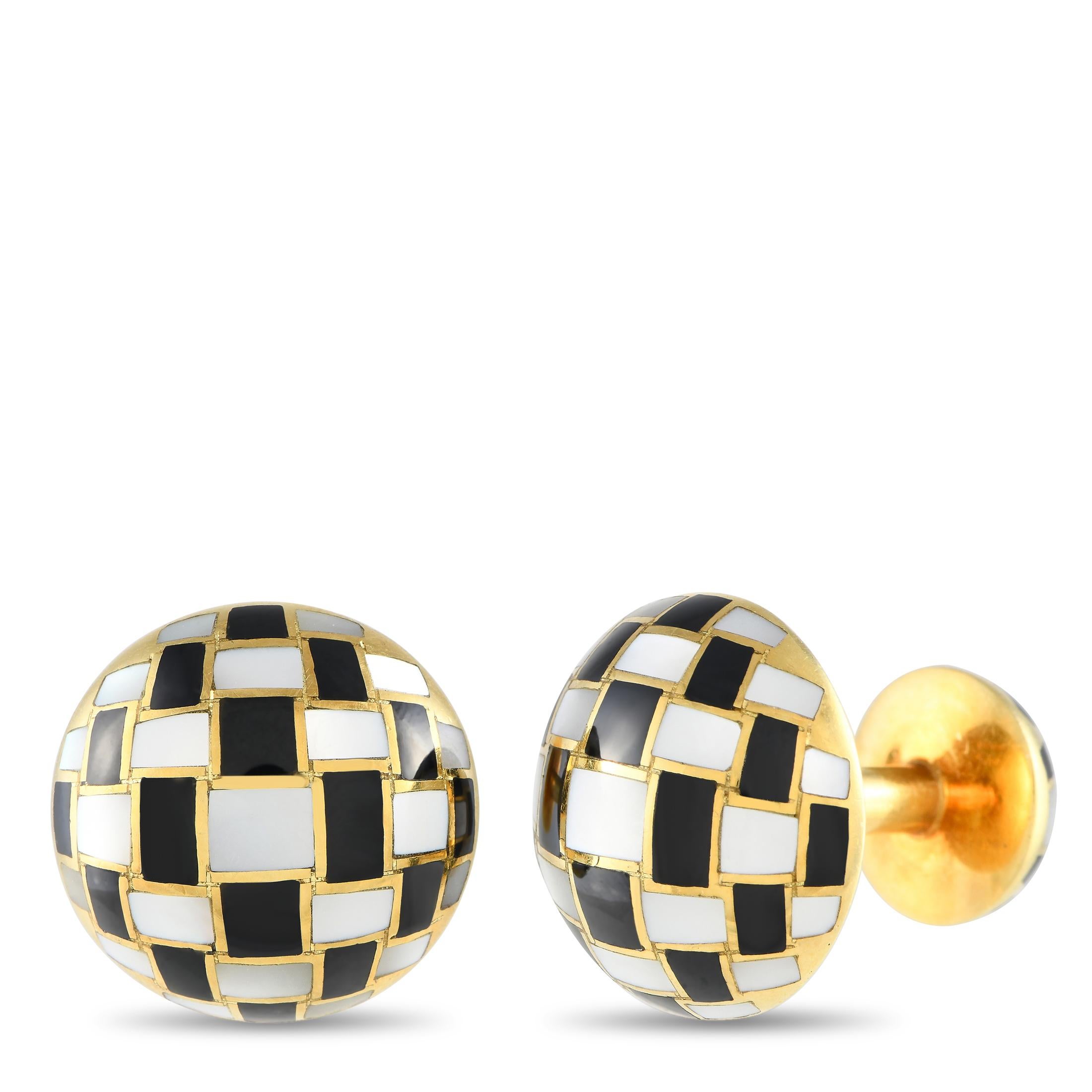 Mixed Cut Tiffany & Co. 18K Yellow Gold Mother of Pearl and Onyx Inlaid Cufflinks For Sale