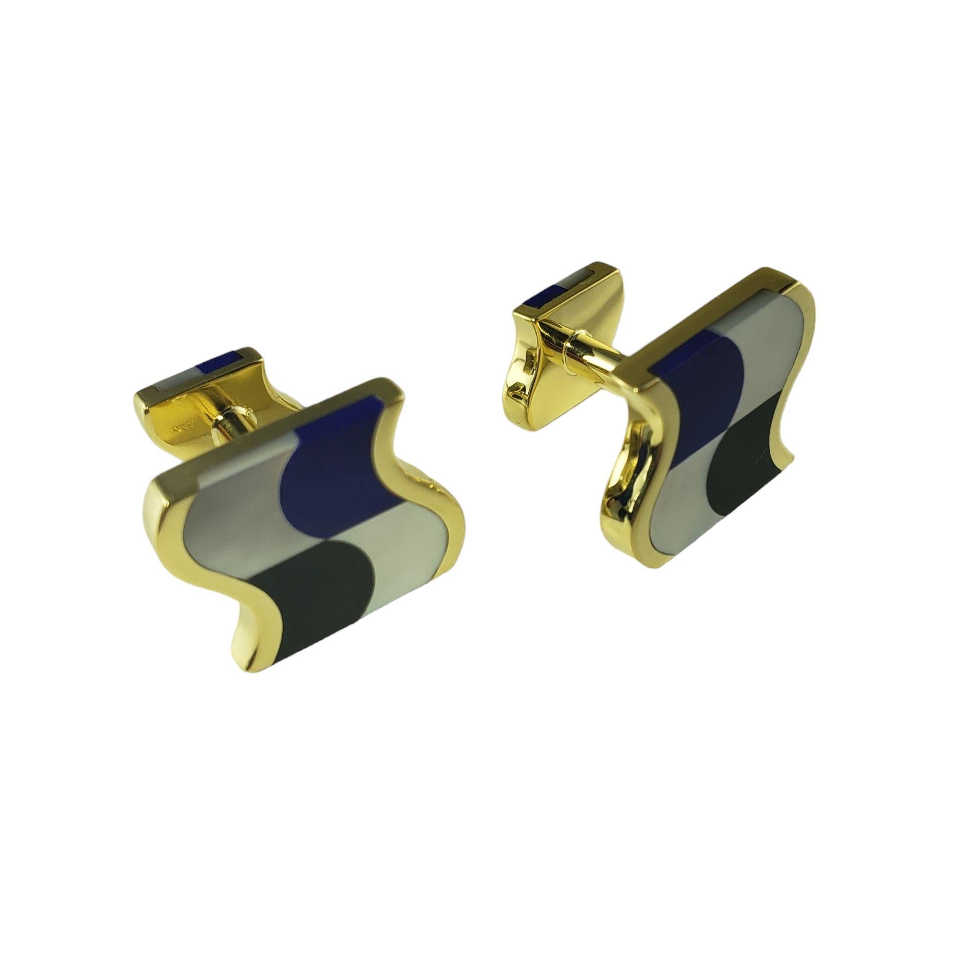 Angela Cummings for Tiffany & Co. 18 Karat Yellow Gold Mother of Pearl, Lapis Lazuli and Onyx Cufflinks-

These elegant cufflinks by Angela Cummings for Tiffany & Co. feature inlay mother of pearl, onyx and lapis lazuli set in elegant 18K yellow