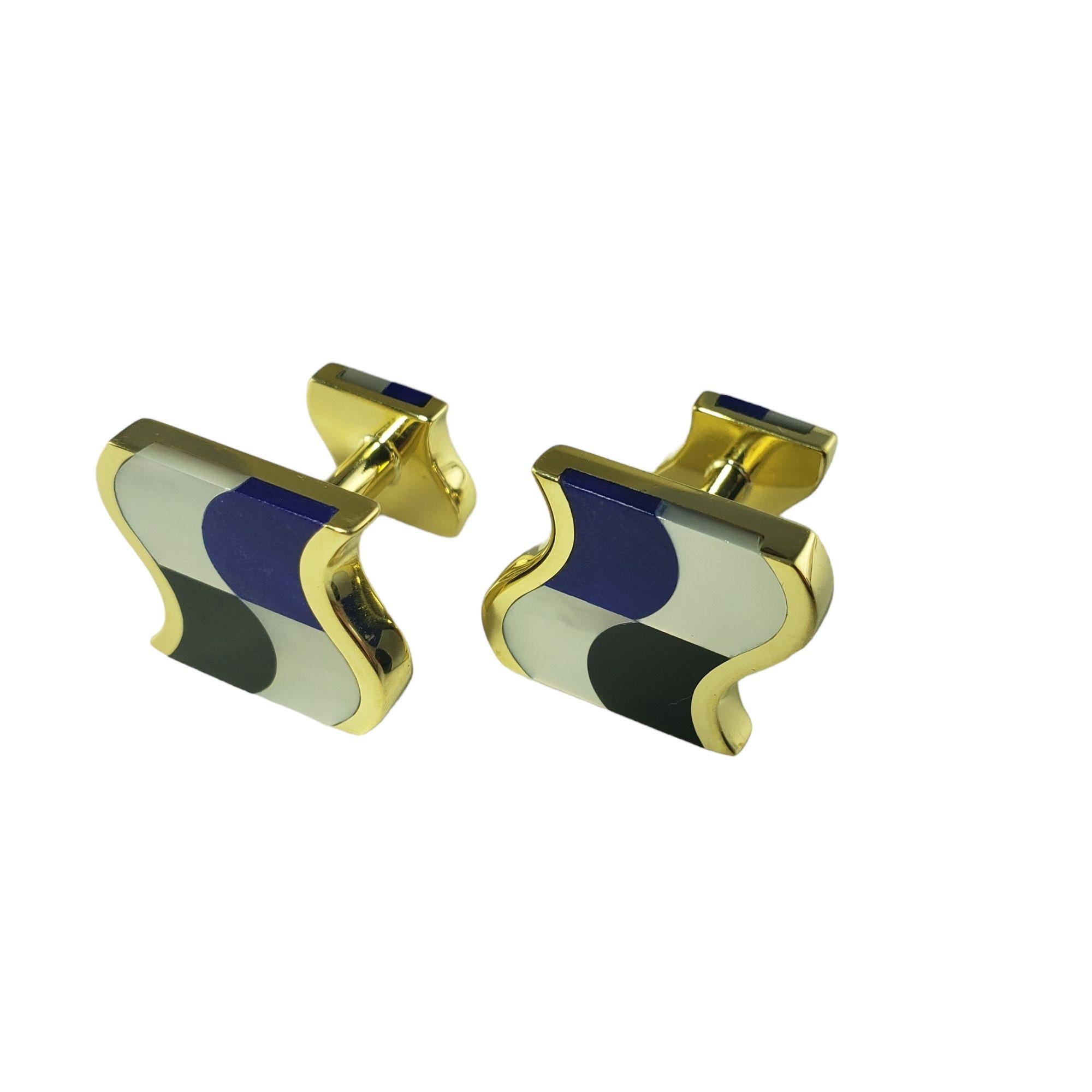 Tiffany & Co. 18K Yellow Gold Mother of Pearl, Onyx and Lapis Lazuli Cufflinks For Sale 1