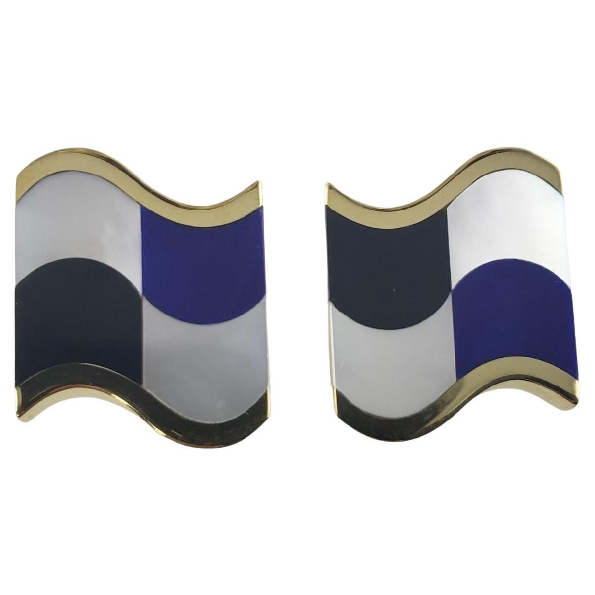 Tiffany & Co. 18K Yellow Gold Mother of Pearl, Onyx and Lapis Lazuli Cufflinks For Sale