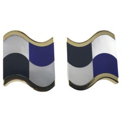 Tiffany & Co. Boutons de manchette en or jaune 18 carats, nacre, onyx et lapis-lazuli