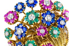 Tiffany & Co. 18K Yellow Gold Multi-Gemstone Flower Basket Brooch
