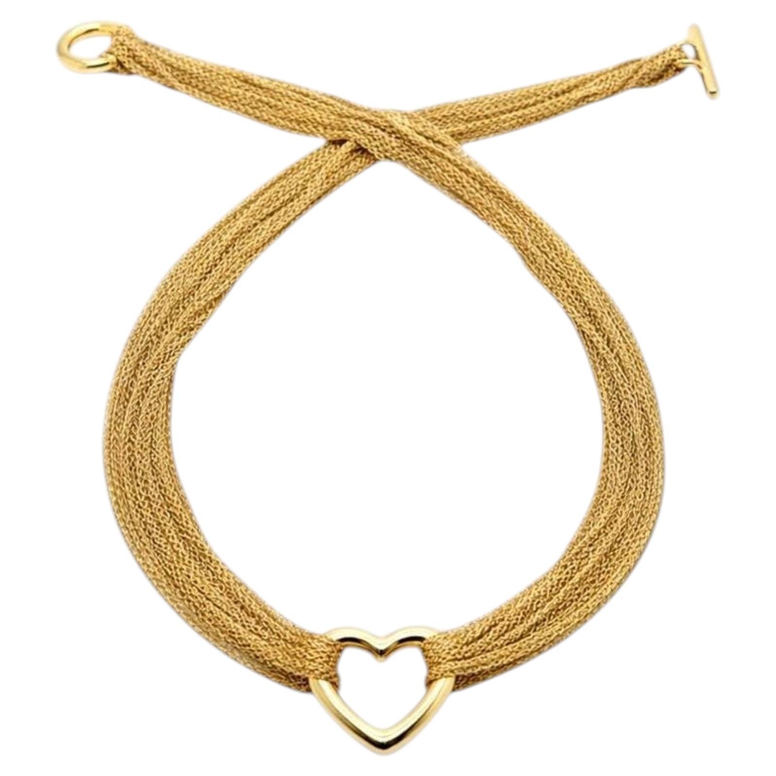 Tiffany & Co. 18K Yellow Gold Multi-Strand Mesh Heart Necklace For Sale