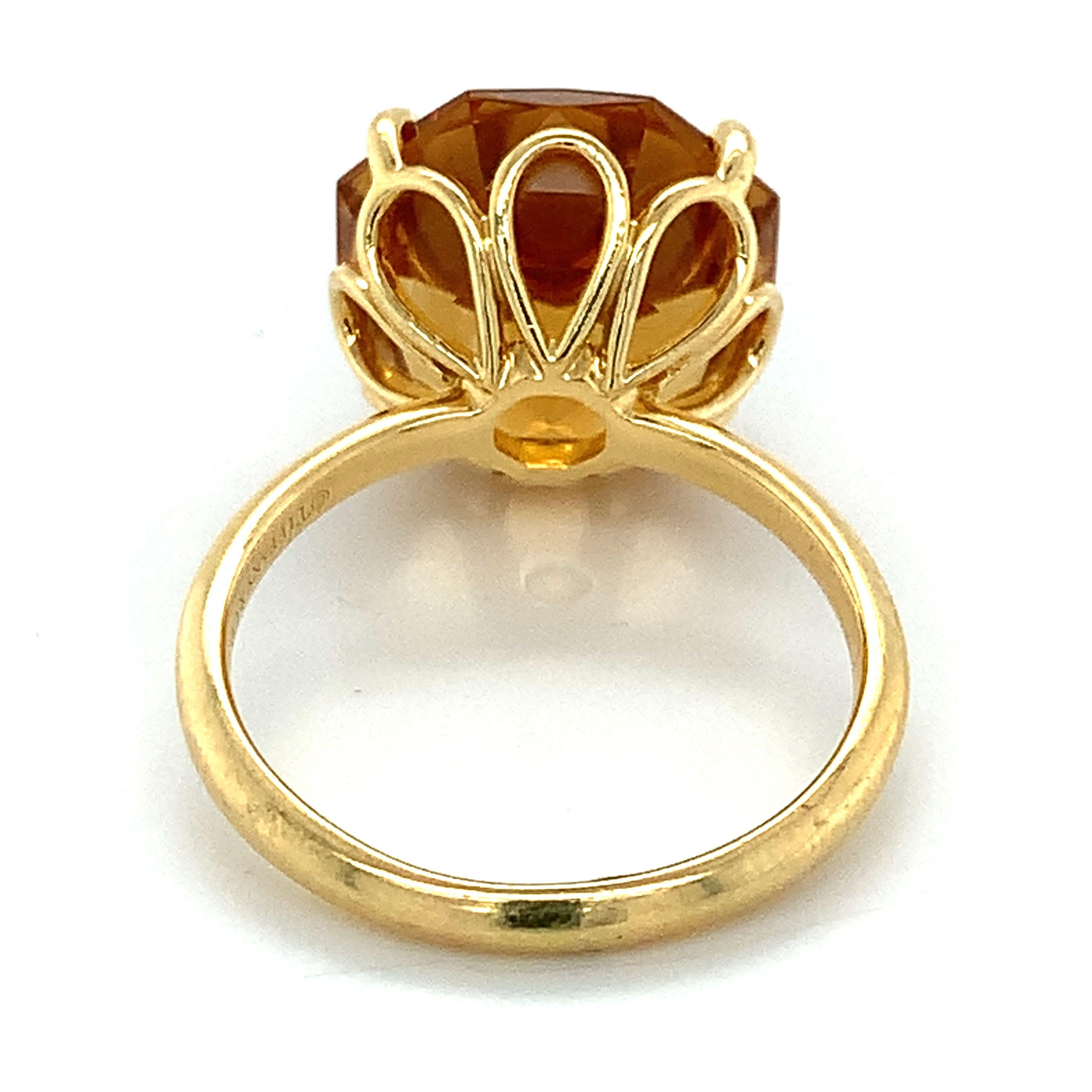 Women's or Men's Tiffany & Co. 18k Yellow Gold Octagon Cut Orange Citrine Solitaire Ring