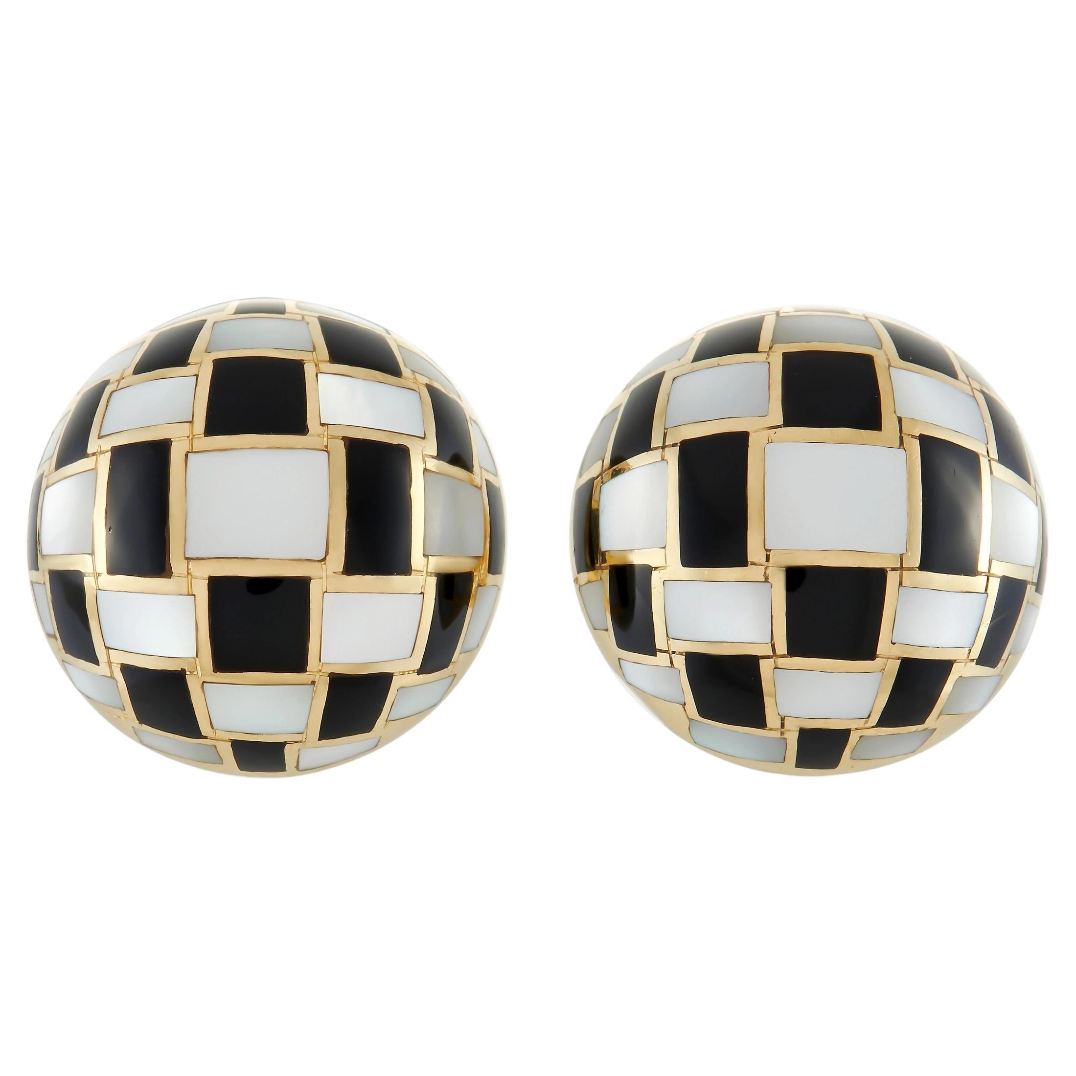 Tiffany and Co. 18K Yellow Gold Onyx and Mother of Pearl ClipOn