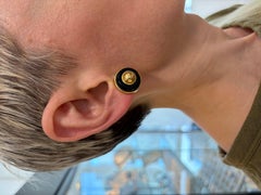 TIFFANY & CO. 18k Gelbgold & Onyx Knopf-Ohrringe 1980s Vintage By/Pouch